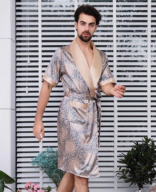 Luxury Designer Men's Silk Kimono Robe Plus 5XL Short Sleeve Sleepwear Bathrobe Oversized Satin Nightgown Summer Home Clothing