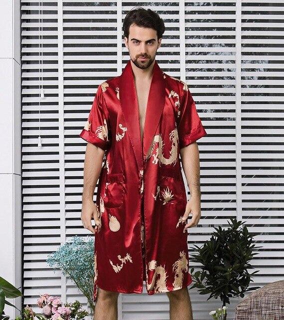 Luxury Designer Men's Silk Kimono Robe Plus 5XL Short Sleeve Sleepwear Bathrobe Oversized Satin Nightgown Summer Home Clothing