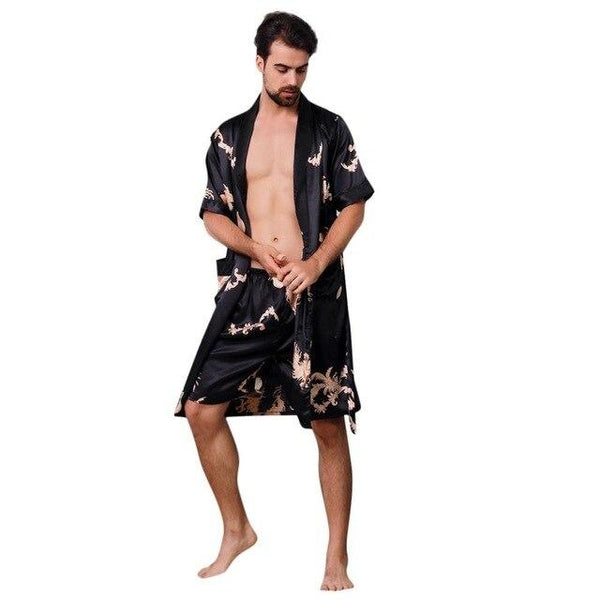 Men's Simulation Silk Pajama Set Men Pajamas Sleepwear Men Sexy Modern Style Soft Cozy Satin Nightgown Men Summer Thin Set 2 PCS
