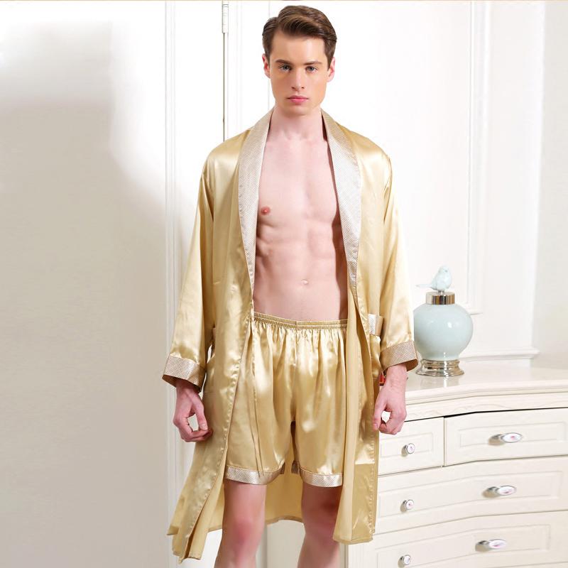 New Arrival Spring Autumn Luxury Bathrobe Men 100% Mulberry Silk Pajamas Kimono Summer Male Sexy Nightgown Chinese Silk Robe Set