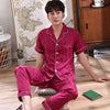 2019 summer men robes nightgown bathrobe faux silk short sleeve chinese dragon print pajamas sleepwear kimono men long