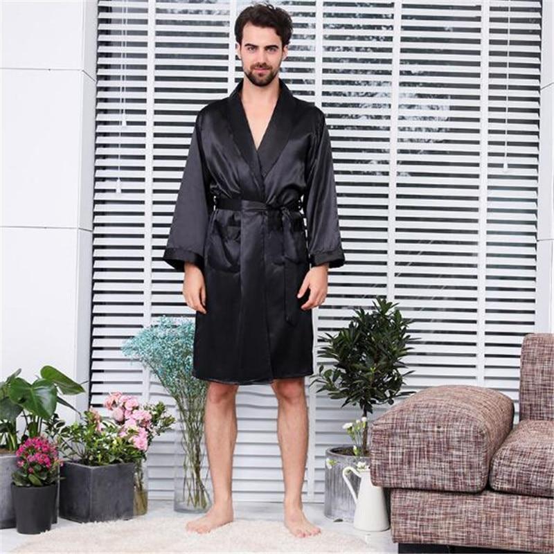Luxurious Men Bathrobe 2019 Summer Casual Nightgown Long Men Sleepwear Solid Color Sashes Robes Ds5085