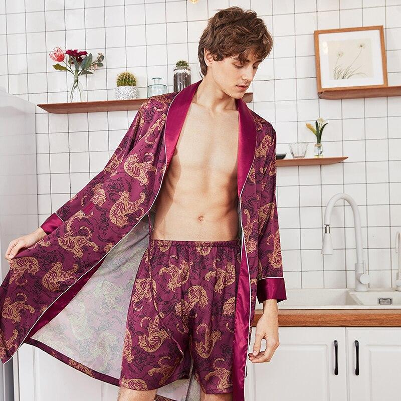 summer silk men robes  bathrobe man Bath Gown Casual Silky Homewear Male Sleep Nightgown Sleepwear Sleepshirts Pijama Mujer 2019