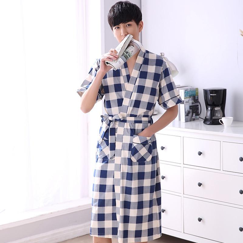 Summer men's nightgown cotton short sleeves fatted pajamas