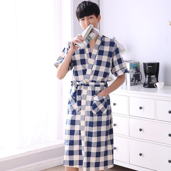 Summer men's nightgown cotton short sleeves fatted pajamas