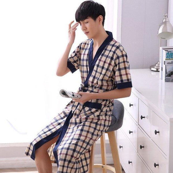 Summer men's nightgown cotton short sleeves fatted pajamas