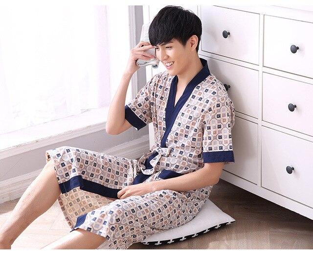Summer men's nightgown cotton short sleeves fatted pajamas