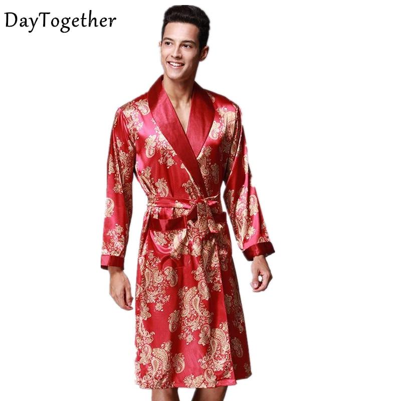 Luxury Faux Silk Home Clothing Men Bathrobe Kimono Robes V-neck Faux Silk Male Sleepwear Nightwear Man Satin Nightgown