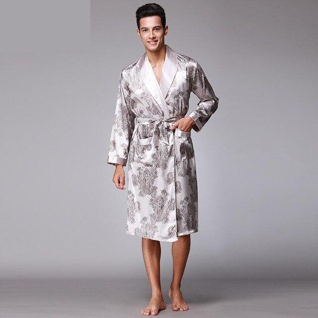 Luxury Faux Silk Home Clothing Men Bathrobe Kimono Robes V-neck Faux Silk Male Sleepwear Nightwear Man Satin Nightgown
