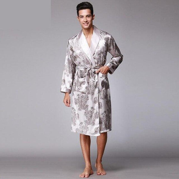 Luxury Faux Silk Home Clothing Men Bathrobe Kimono Robes V-neck Faux Silk Male Sleepwear Nightwear Man Satin Nightgown