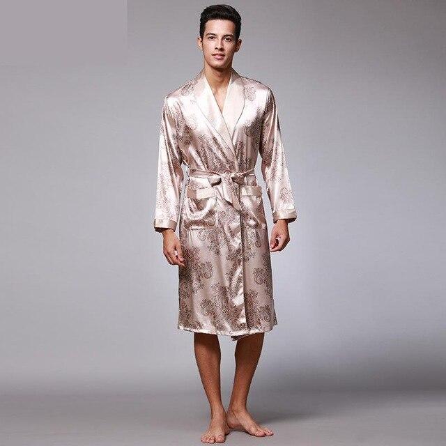 Luxury Faux Silk Home Clothing Men Bathrobe Kimono Robes V-neck Faux Silk Male Sleepwear Nightwear Man Satin Nightgown