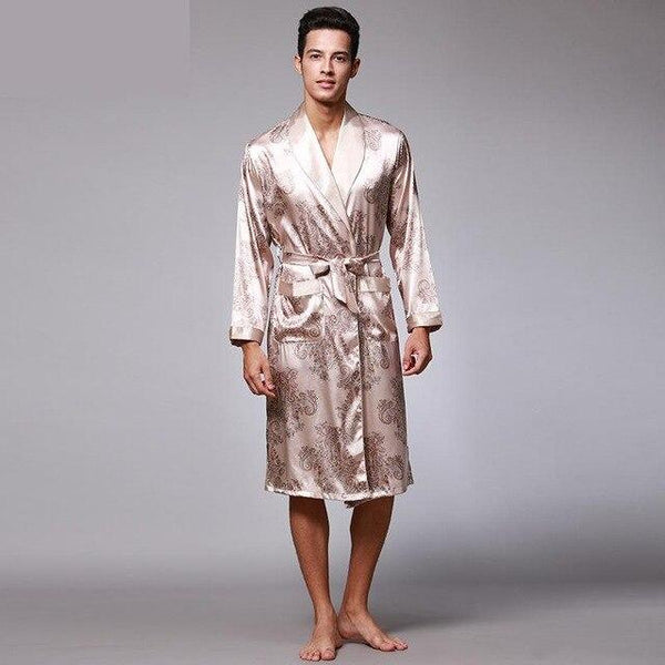 Luxury Faux Silk Home Clothing Men Bathrobe Kimono Robes V-neck Faux Silk Male Sleepwear Nightwear Man Satin Nightgown