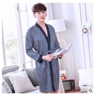2018 New men's summer long-sleeved spring autumn sleepwear thin silk bathrobe silk kimono summer cardigan home wear nightgowns