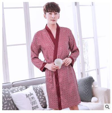 2018 New men's summer long-sleeved spring autumn sleepwear thin silk bathrobe silk kimono summer cardigan home wear nightgowns
