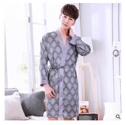 2018 New men's summer long-sleeved spring autumn sleepwear thin silk bathrobe silk kimono summer cardigan home wear nightgowns
