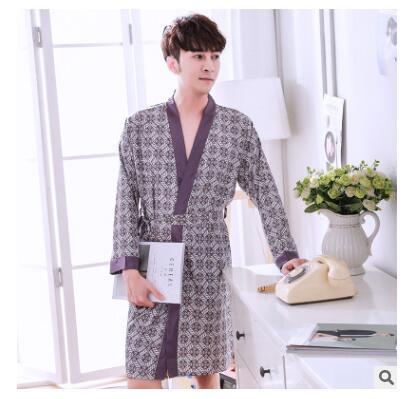 2018 New men's summer long-sleeved spring autumn sleepwear thin silk bathrobe silk kimono summer cardigan home wear nightgowns
