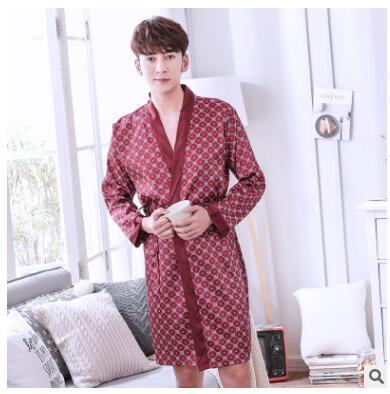 2018 New men's summer long-sleeved spring autumn sleepwear thin silk bathrobe silk kimono summer cardigan home wear nightgowns