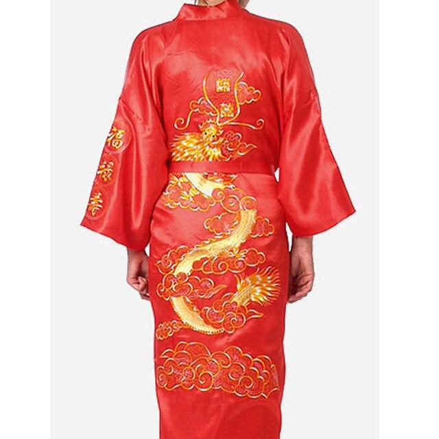 Navy Blue Chinese Men's Silk Satin Robe Embroidery Kimono Bath Gown Dragon Summer Male Nightgown Size S M L XL XXL XXXL