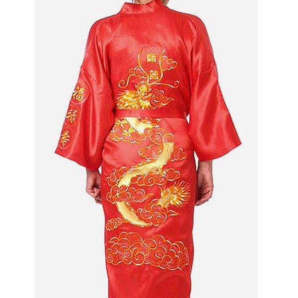 Navy Blue Chinese Men's Silk Satin Robe Embroidery Kimono Bath Gown Dragon Summer Male Nightgown Size S M L XL XXL XXXL