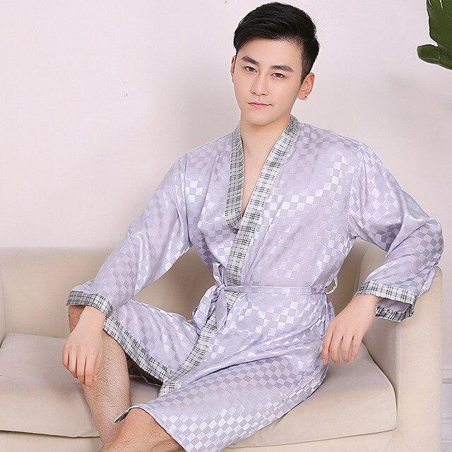 2019 summer nightgown men robe pajamas silk satin long sleeve bathrobe lounge arabe kurtas dress shirt gown masculina islamic