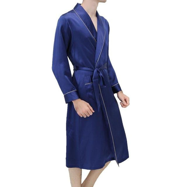 Mens Silk Robe 100% 19MM Silk Couple's Robe For Men long-sleeved Bathrobe Sleepwear Nightgown Size S M L XL XXL