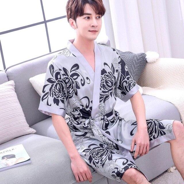2019 summer faux silk mens robe dressing gown for man sleepwear mens kimono male night gowns men pajamas dragon bathrobe