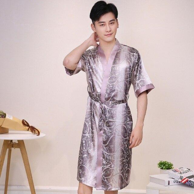 2019 summer men luxury silk flannel spa bathrobe mens long kimono bath robe male bathrobes warm night dressing gown