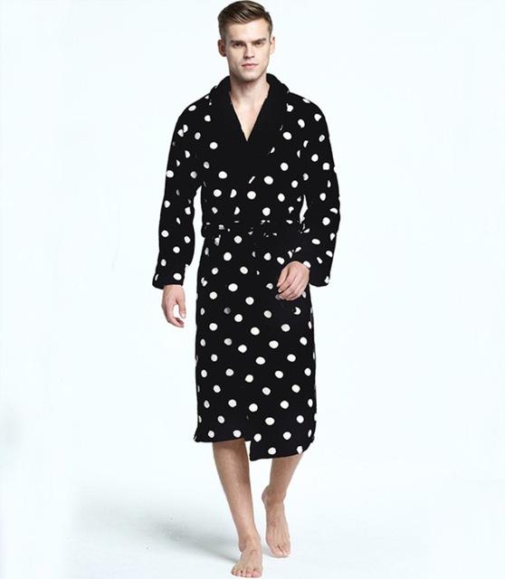 CooLMiFashion Men's Soft as Silk Luxury Fur Long Warm Bathrobe Men Flannel Winter Bath Robe Male Dressing Gown Mens Night Robes