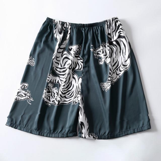 Two-Pieces Silk Nightgown Satin male Sleepwear Loose Animal Silky Long Sleeve Robe and Long Pants bathrobe set for Men