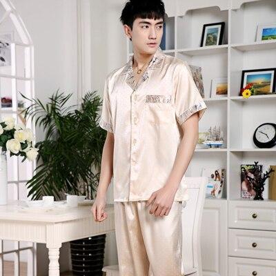 2019 summer satin silk pajamas shorts for men rayon silk sleepwear male pajama set soft nightgown for men pyjamas