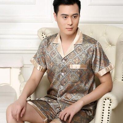 2019 summer satin silk pajamas shorts for men rayon silk sleepwear male pajama set soft nightgown for men pyjamas