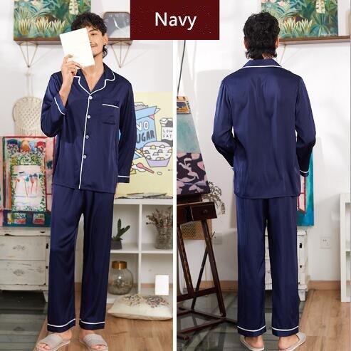 Men's Solid Silk Pajama Set Smooth aristocracy Men Pajamas Silk Sleepwear Men Sexy Modern Style Soft Cozy Satin Nightgown Men Su