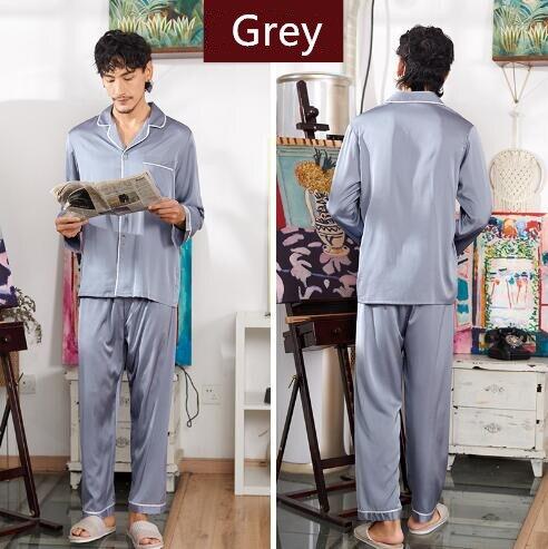 Men's Solid Silk Pajama Set Smooth aristocracy Men Pajamas Silk Sleepwear Men Sexy Modern Style Soft Cozy Satin Nightgown Men Su