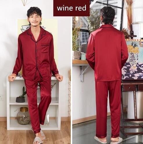 Men's Solid Silk Pajama Set Smooth aristocracy Men Pajamas Silk Sleepwear Men Sexy Modern Style Soft Cozy Satin Nightgown Men Su