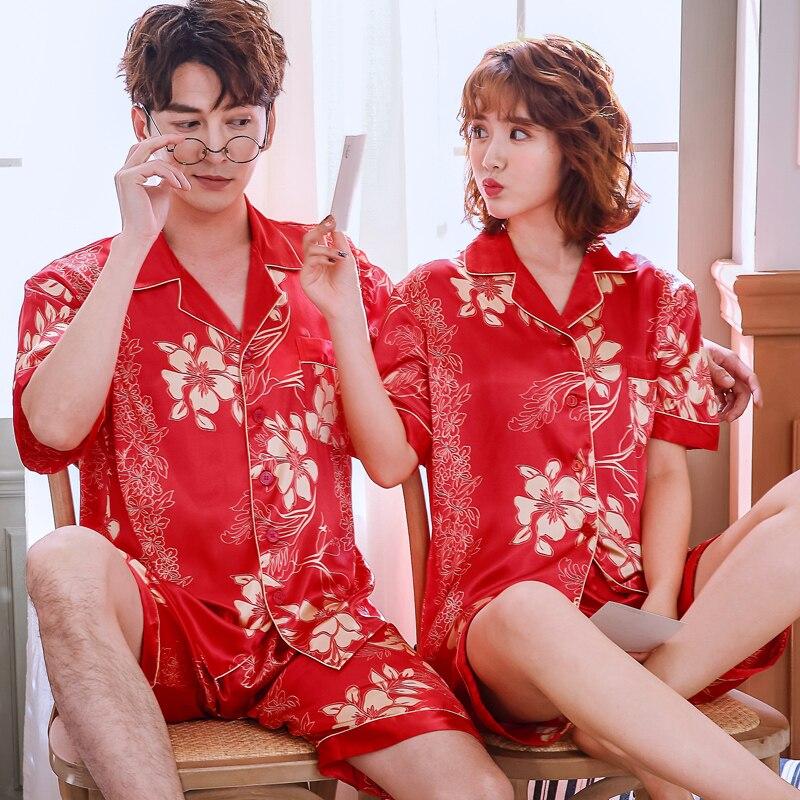 2019 satin silk pajamas shorts for men sleepwear male pajama set soft nightgown men pyjamas sleep couple pajamas floral print