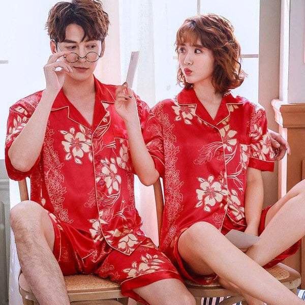2019 satin silk pajamas shorts for men sleepwear male pajama set soft nightgown men pyjamas sleep couple pajamas floral print