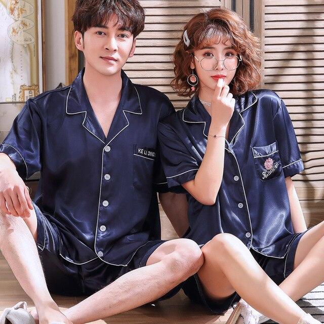 2019 satin silk pajamas shorts for men sleepwear male pajama set soft nightgown men pyjamas sleep couple pajamas floral print
