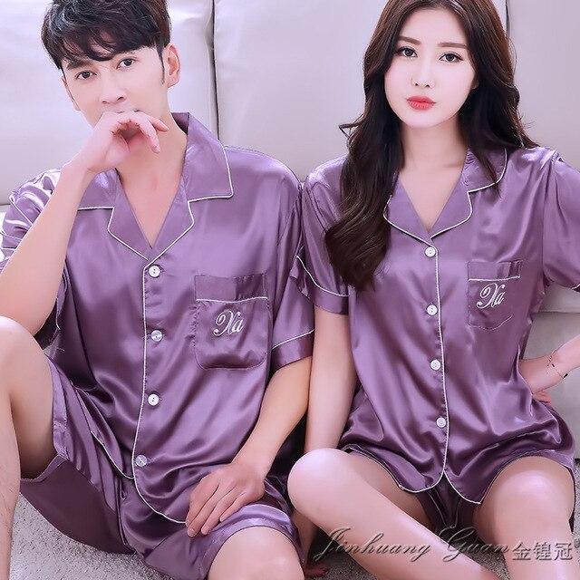 2019 satin silk pajamas shorts for men sleepwear male pajama set soft nightgown men pyjamas sleep couple pajamas floral print