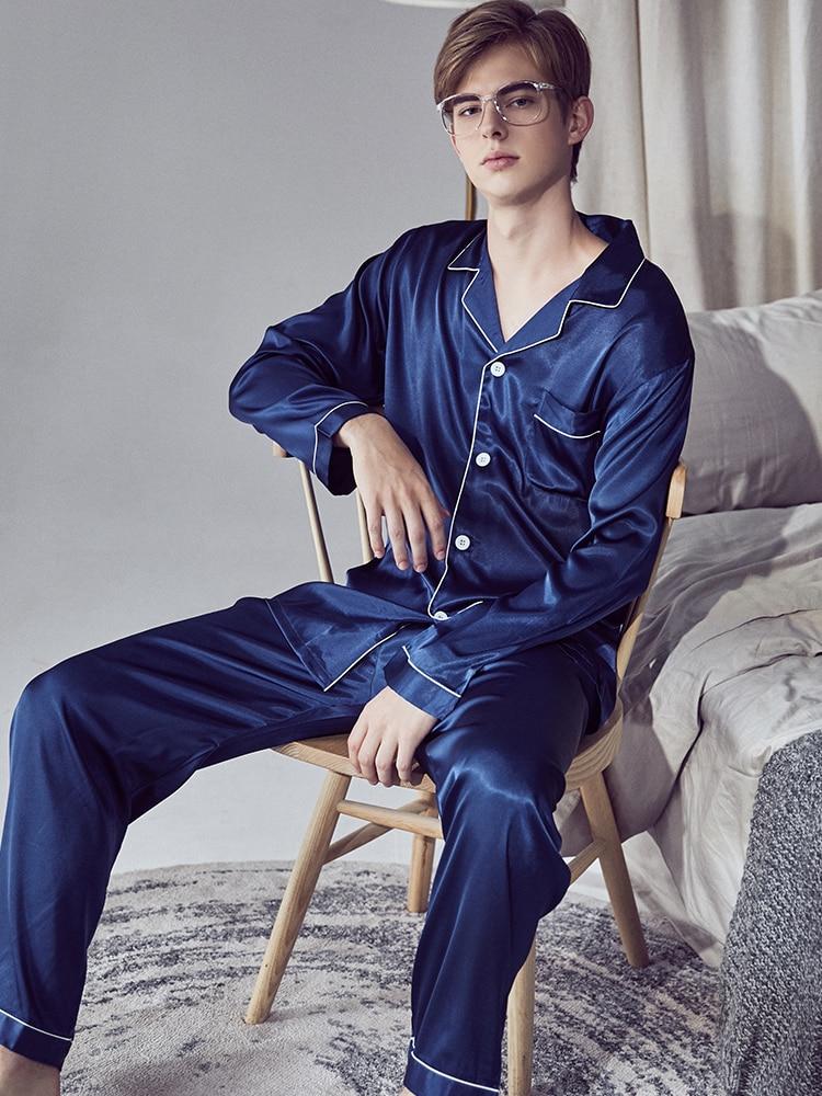 2019 pijama men pajamas set breathable soft silk homewear striped tops +pants nightgown pyjamas comfy men sleepwear set