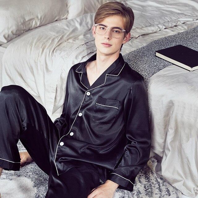 2019 pijama men pajamas set breathable soft silk homewear striped tops +pants nightgown pyjamas comfy men sleepwear set