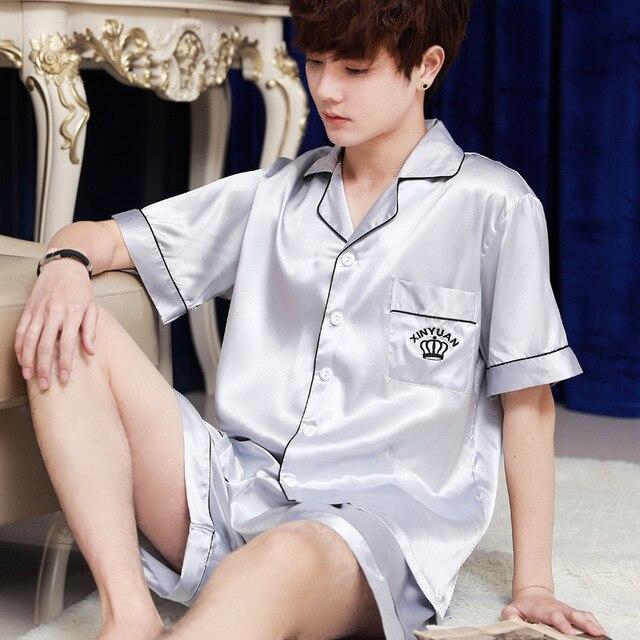 2019 pijamas pijama hombre men stain silk pajama set men pajamas silk sleepwear men modern style soft cozy satin nightgown men