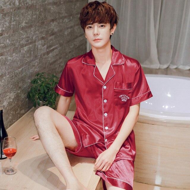 2019 pijamas pijama hombre men stain silk pajama set men pajamas silk sleepwear men modern style soft cozy satin nightgown men
