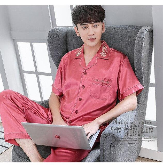 2019 summer satin silk pajamas shorts for men sleepwear male pajama set soft nightgown for men pyjamas sleep lounge big