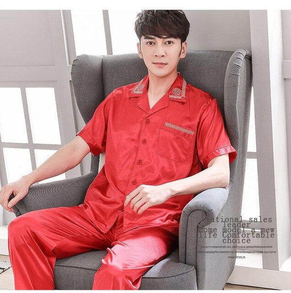 2019 summer satin silk pajamas shorts for men sleepwear male pajama set soft nightgown for men pyjamas sleep lounge big