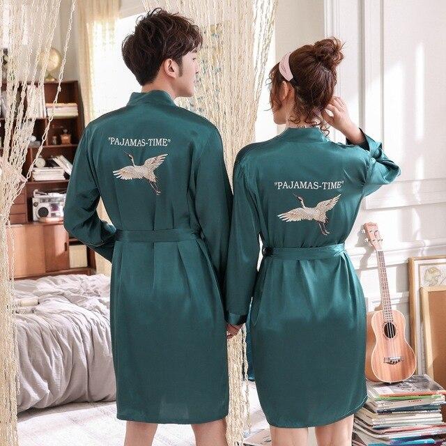 Bridal Gown Wedding Silk Bathrobe Couple Nightgown Ladies Nightdress 2-piece Men's Robe Crane Gown Satin Dress Bridesmaid Robes