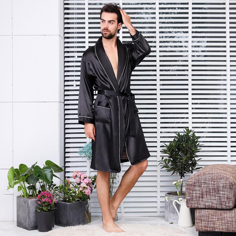 Luxury Designer Men's Silk Kimono Robe Plus 5XL Long Sleeve Sleepwear Bathrobe Oversized Satin Nightgown Summer Home Clothing