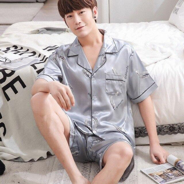 Satin Silk Pajamas Shorts For Men Summer Sleepwear Male Pajama Set Soft Nightgown For Men Pyjamas Sleep Lounge Big Size L-3XL