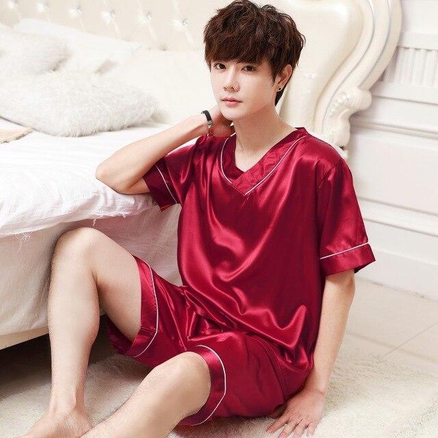 2019 satin silk pajamas short for men sleepwear male pajama set soft nightgown for men pyjamas sleep v neck silk pajama set