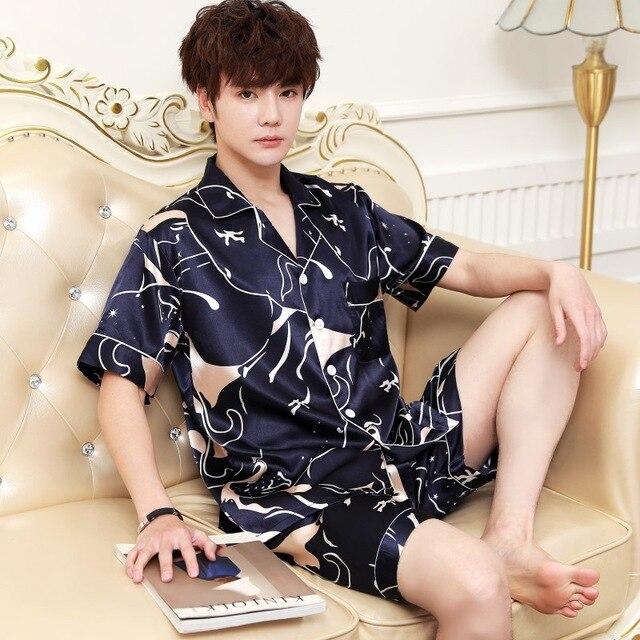 2019 satin silk pajamas short for men sleepwear male pajama set soft nightgown for men pyjamas sleep v neck silk pajama set