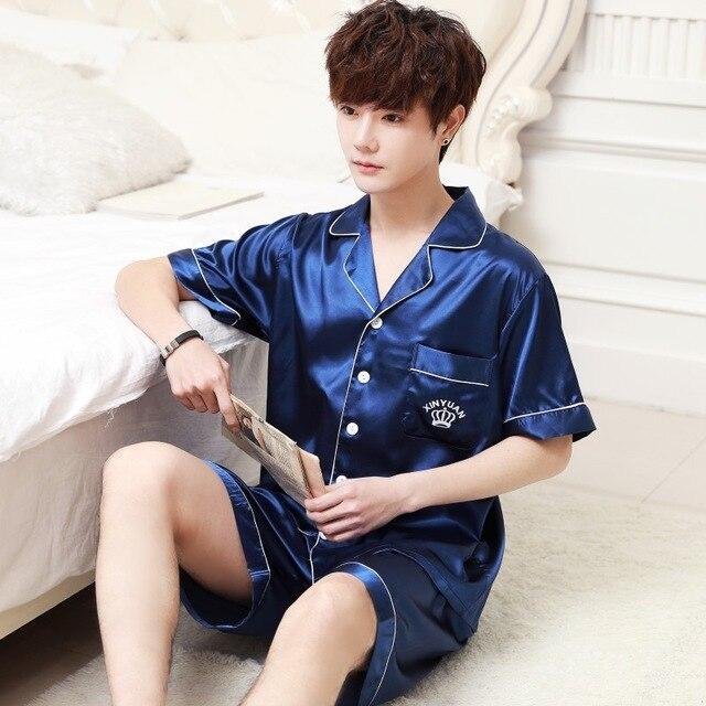 2019 satin silk pajamas short for men sleepwear male pajama set soft nightgown for men pyjamas sleep v neck silk pajama set